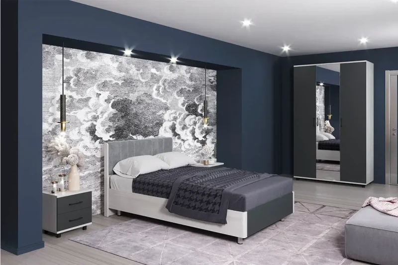 Спальня Грейс комплект 2 (Снежный Ясень/Антрацит матовый) - купить в Озерце