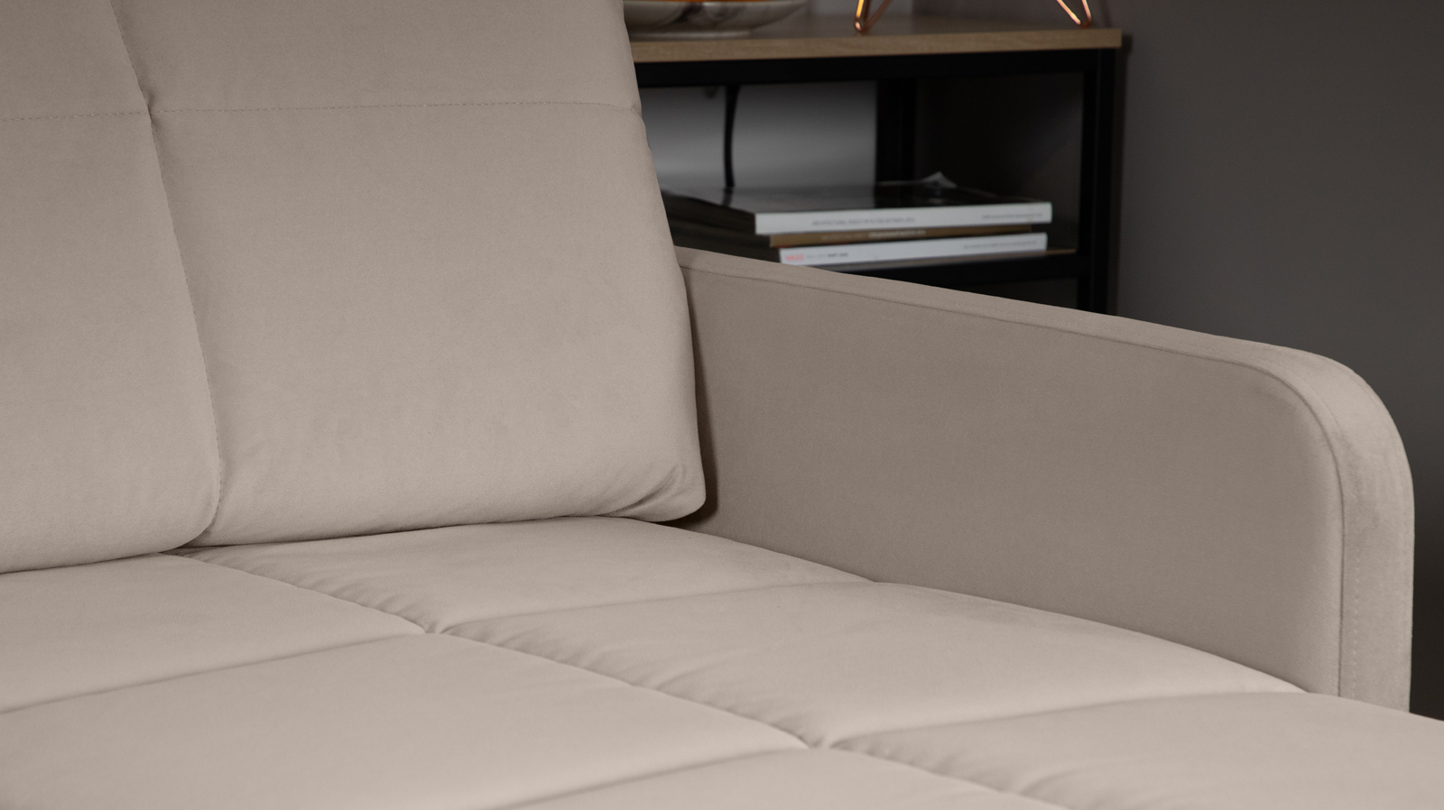 Диван угловой Domo Pro с узкими подлокотниками, стежка квадрат, ткань Sky Velvet 03 140x216 — купить в Озерце