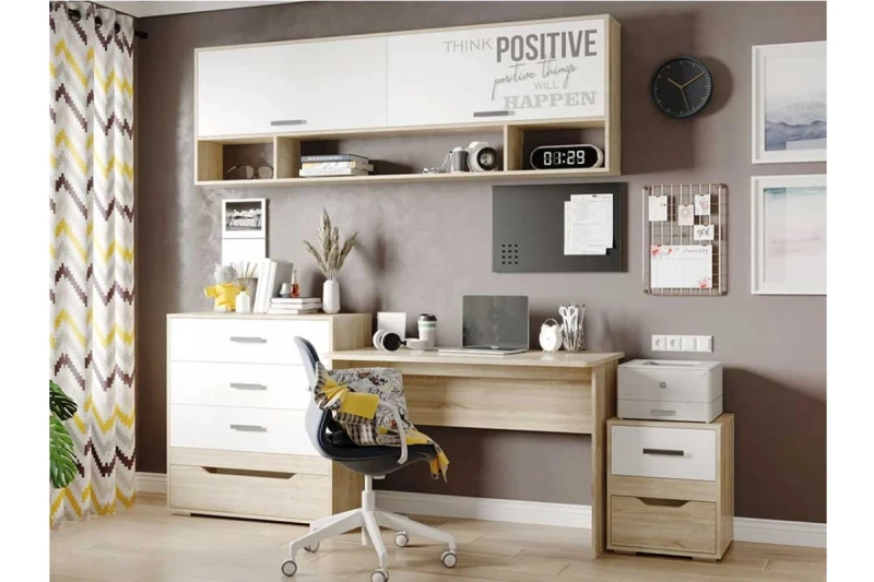 Подростковая Джуниор №4 (Дуб Сонома/Белый/Фотопечать) — Мебель-центр Озерцо