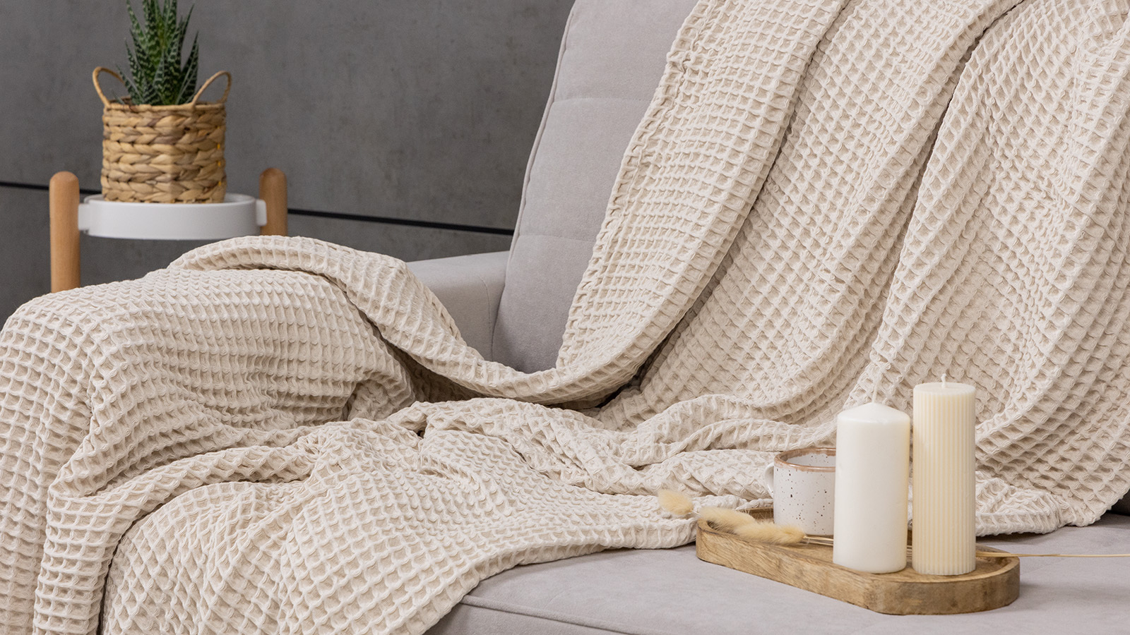 Покрывало хлопковое Waffle, цвет: айвори 220x230 в мебель-центре Озерцо