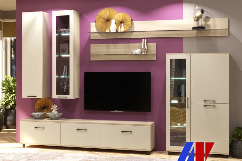 Гостиная Грейс комплект 8 (Ясень Асахи/Кашемир Матовый) — Мебель-центр Озерцо