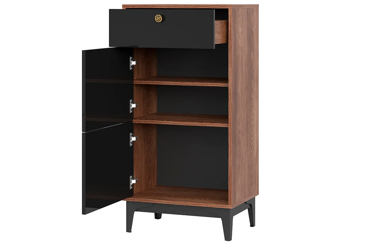 Комод Brass КМ-4 (Каштан/Чёрный глянец (МДФ)) - заказать на Ozerco.com Комод Brass КМ-4 (Каштан/Чёрный глянец (МДФ)) — Мебель-центр Озерцо