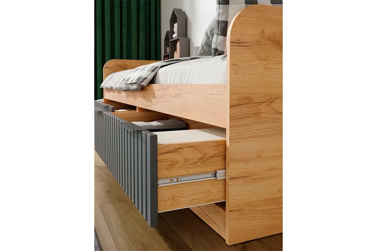 Кровать комбинированная Хилтон 90х200 Тип 1 (Дуб Крафт золотой/Графит матовый) - купить в Озерце