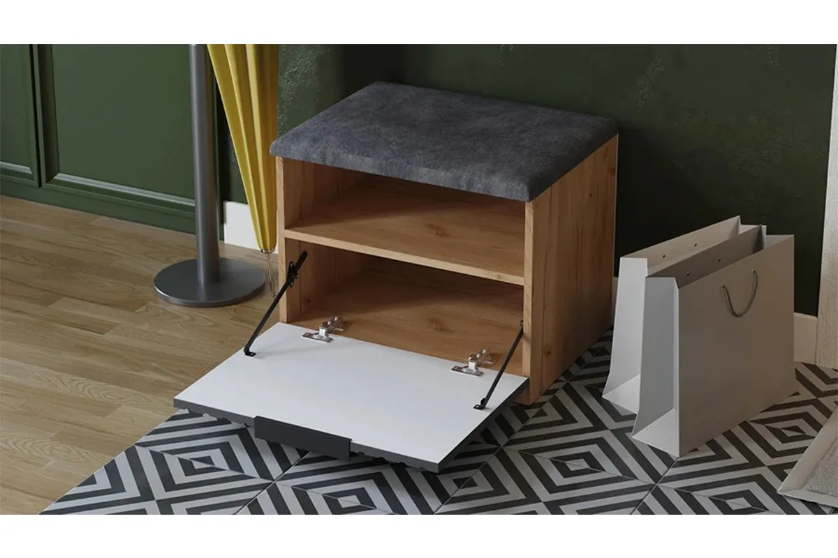 Тумба для обуви Хилтон Исп.2.1 (Дуб Крафт золотой/Графит матовый) — Мебель-центр Озерцо