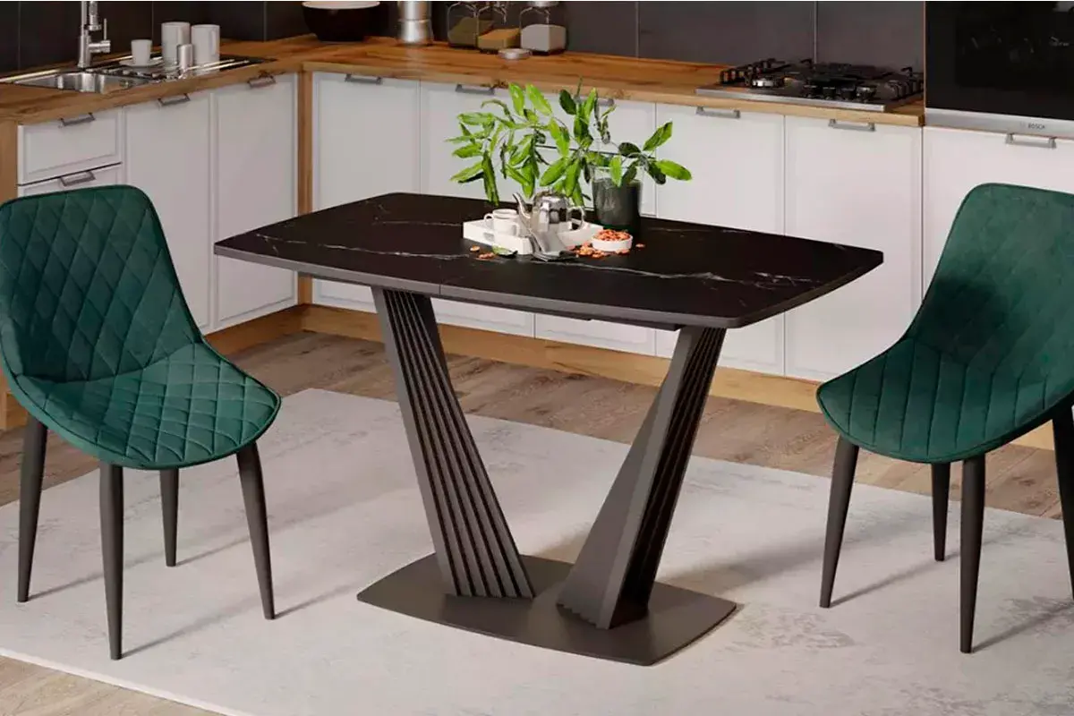 Стол раздвижной Тип 1 Фабио (Черный муар/Стекло матовое черный мрамор) - купить в Озерце