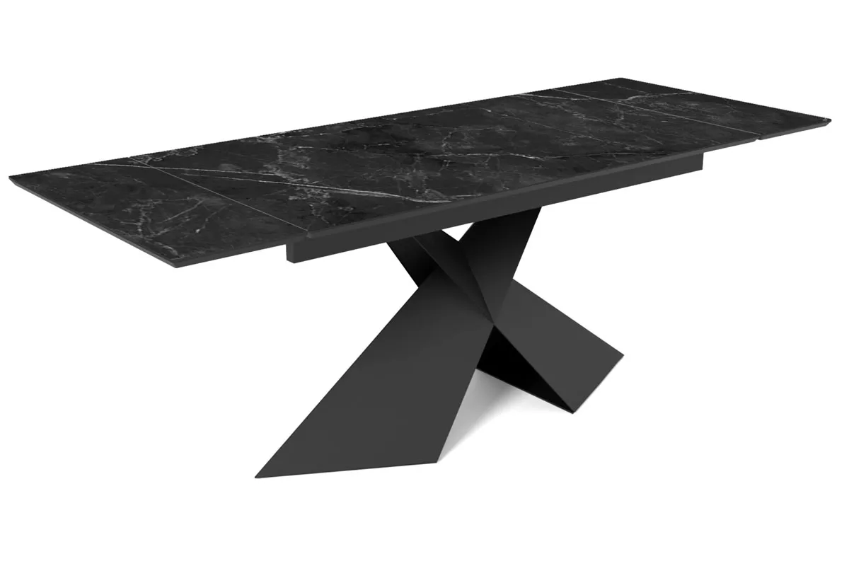 Стол обеденный Марвел 1600(2200) (ст. №2 / Керамика FNZ9206053 Чёрный мрамор/МДФ Черный Кварц /Металл Черный) - купить в Озерце