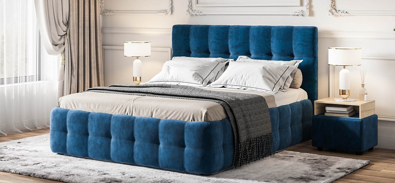 Кровать Босс 160*200 Про велюр Monolit синяя - купить в Озерце