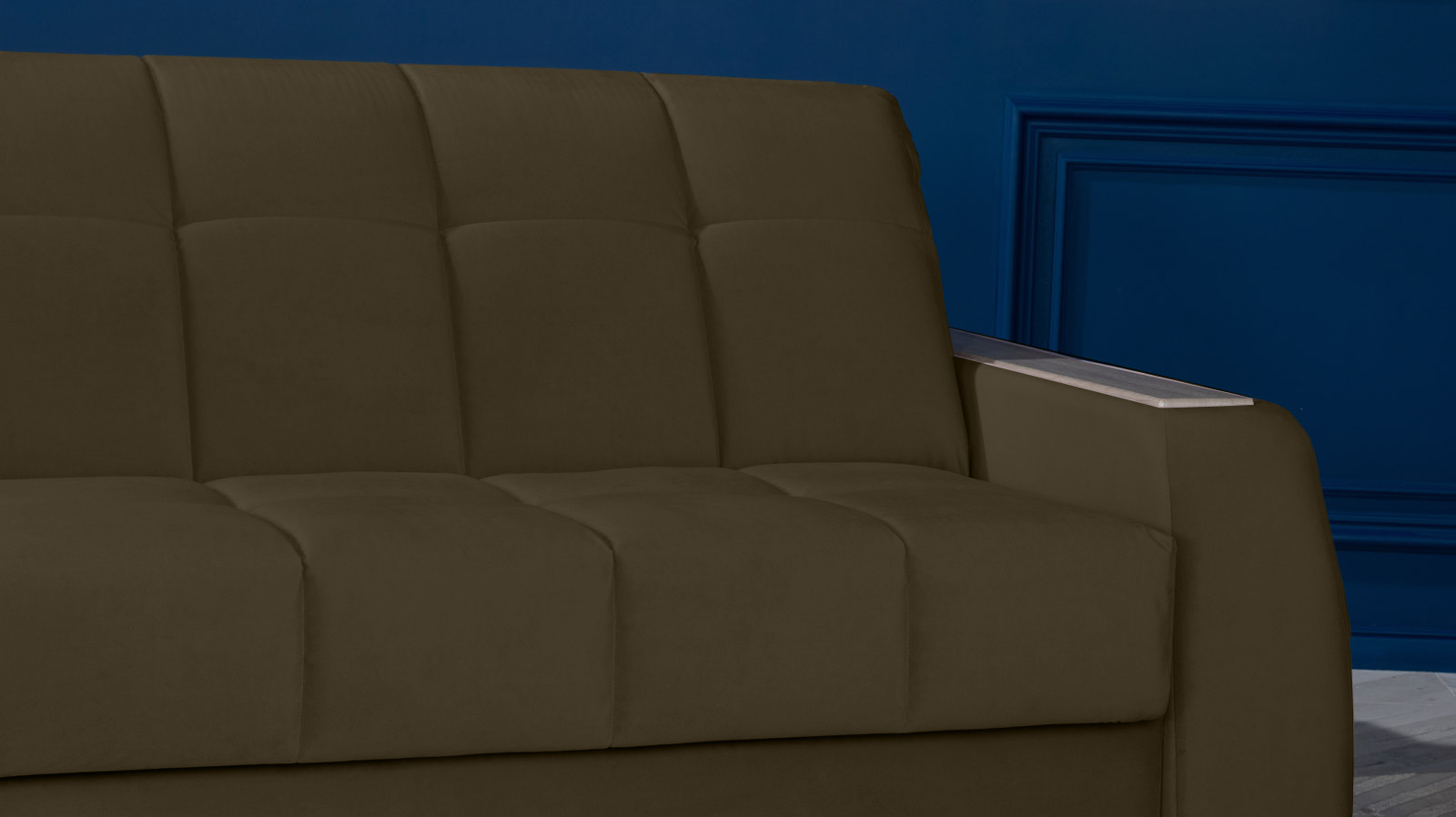 Диван - кровать Domo Pro с накладкой цвета ясень, стежка квадрат, ткань Sky Velvet 12 140x216 — в мебель-центре Озерцо