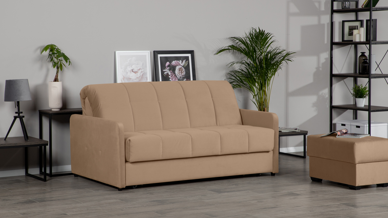 Диван - кровать Domo Pro с узкими подлокотниками, стежка квадрат, ткань Casanova Stone 180x216 — в мебель-центре Озерцо