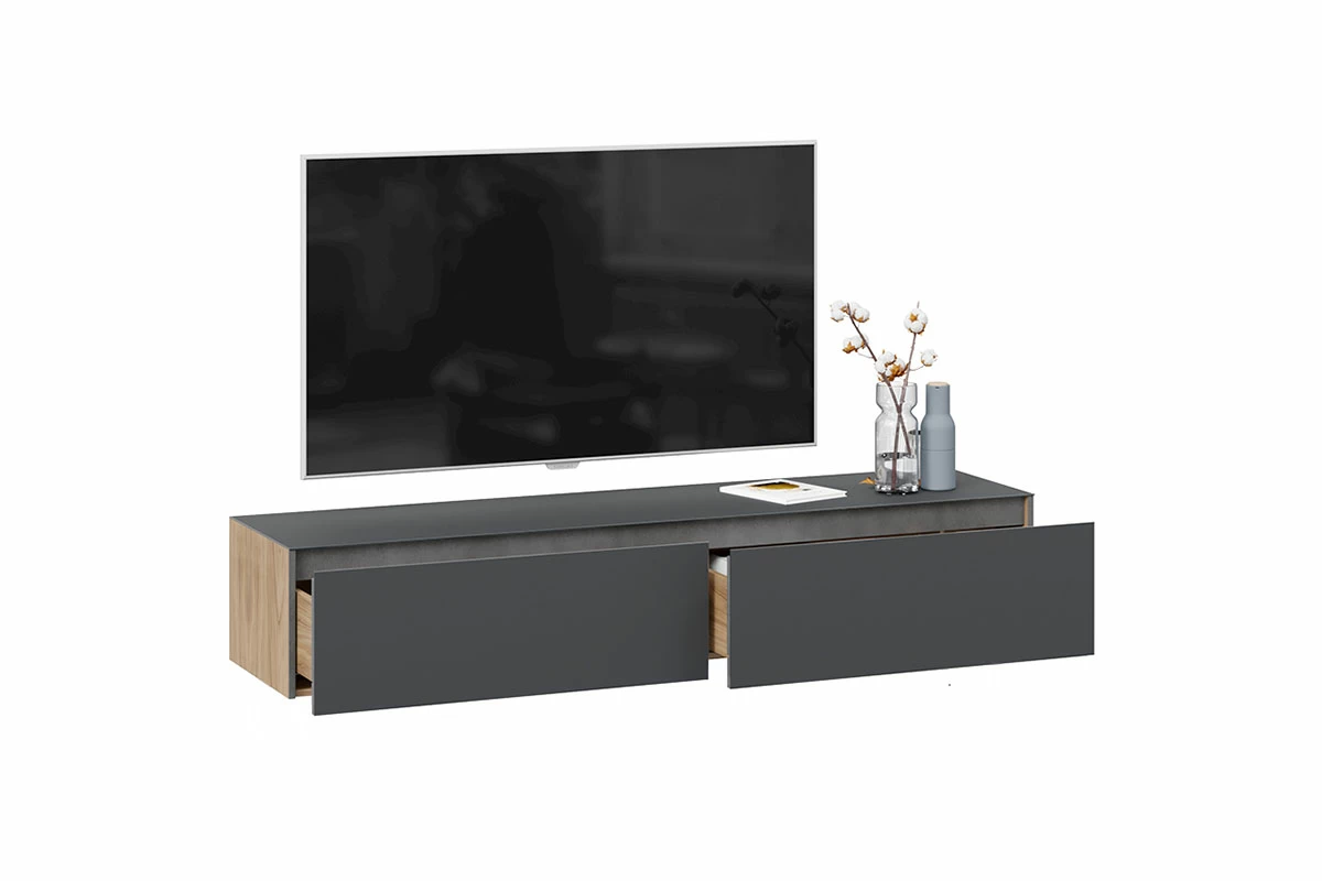 Тумба для теле- и радиоаппаратуры Глосс ТД-319.03.11 (Яблоня Беллуно/Cтекло/Графит матовый) — Мебель-центр Озерцо