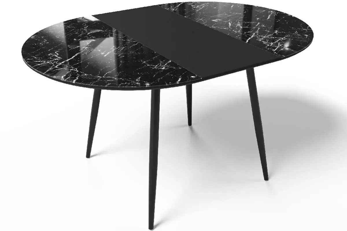 Стол обеденный Стенли 1000 (Стекло с фотопечатью Черный мрамор / МДФ Черный кварц / Металл черный) - купить в Озерце