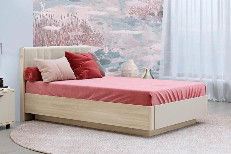 Кровать КР-4011-АС-КМ-В с ПМ 120х200 (Ясень Асахи/Кашемир Матовый/Велюр) - купить в Озерце