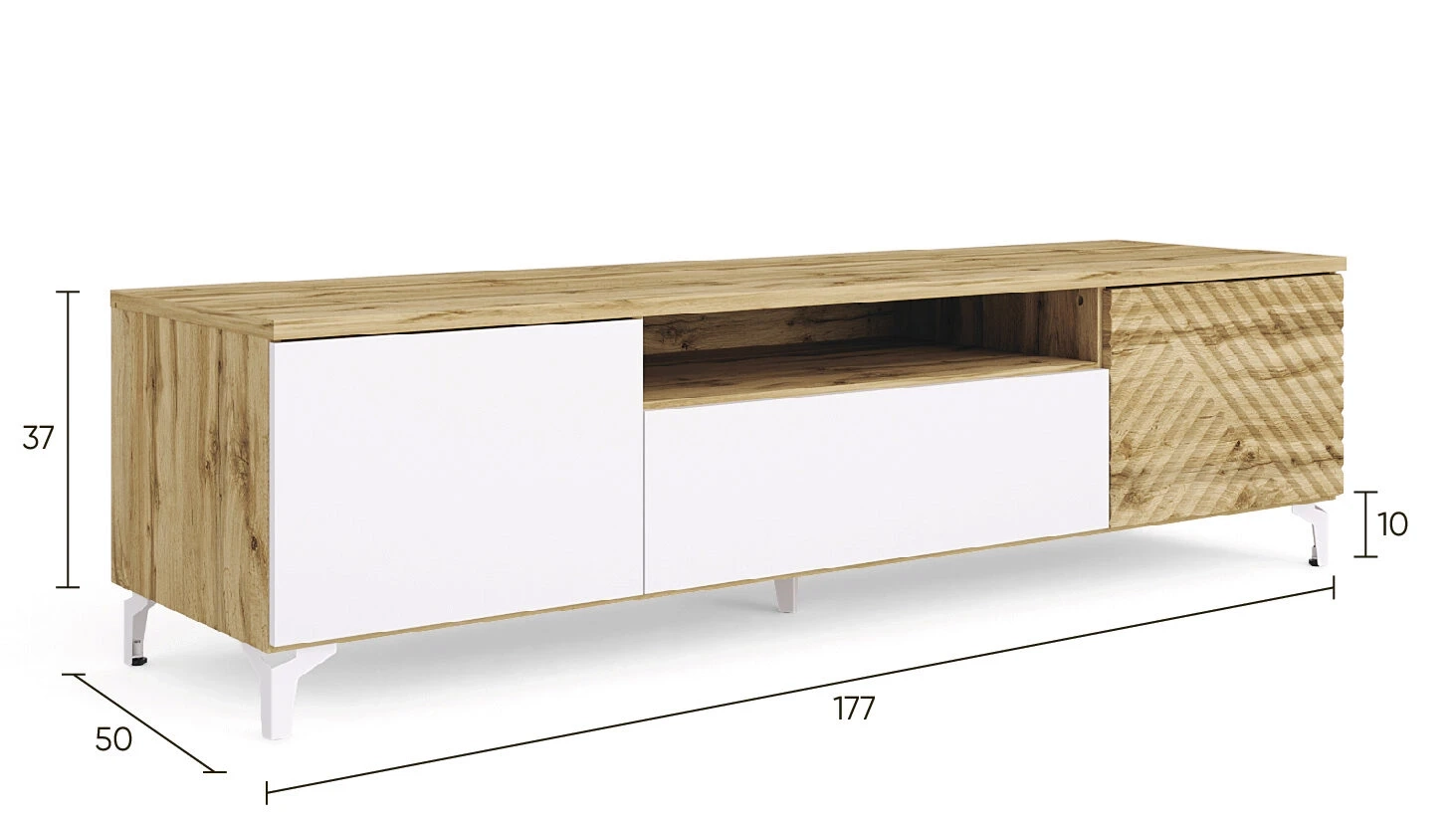 Тумба под ТВ двухдверная с ящиком Stefania, цвет: Дуб Натюрель + Белый Премиум — купить в Озерце