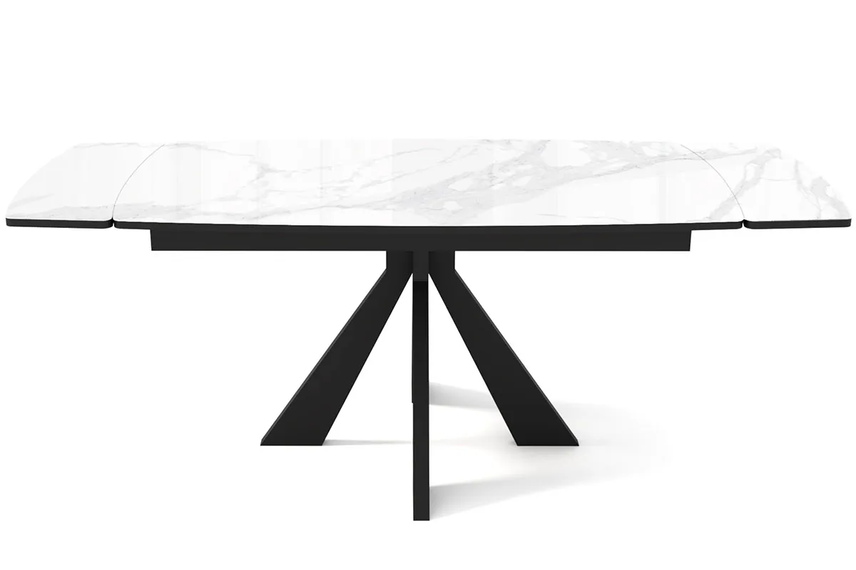 Стол обеденный Эльтон-2 1200(1800) (ст. №9/Стекло Оптивайт с фотопечатью Белый Мрамор/МДФ Черный кварц/Металл Черный) - купить в Озерце