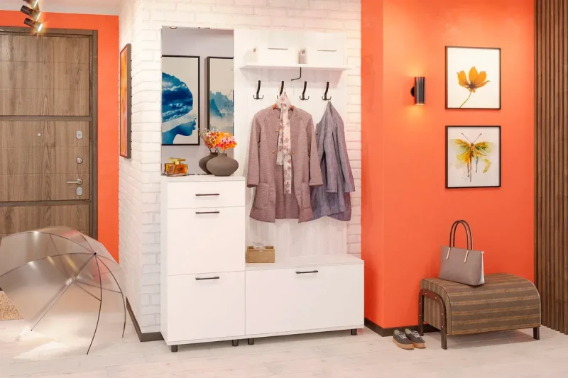 Прихожая Грейс комплект 9 (Снежный Ясень/Белый Бриллиант Глянцевый) — Мебель-центр Озерцо