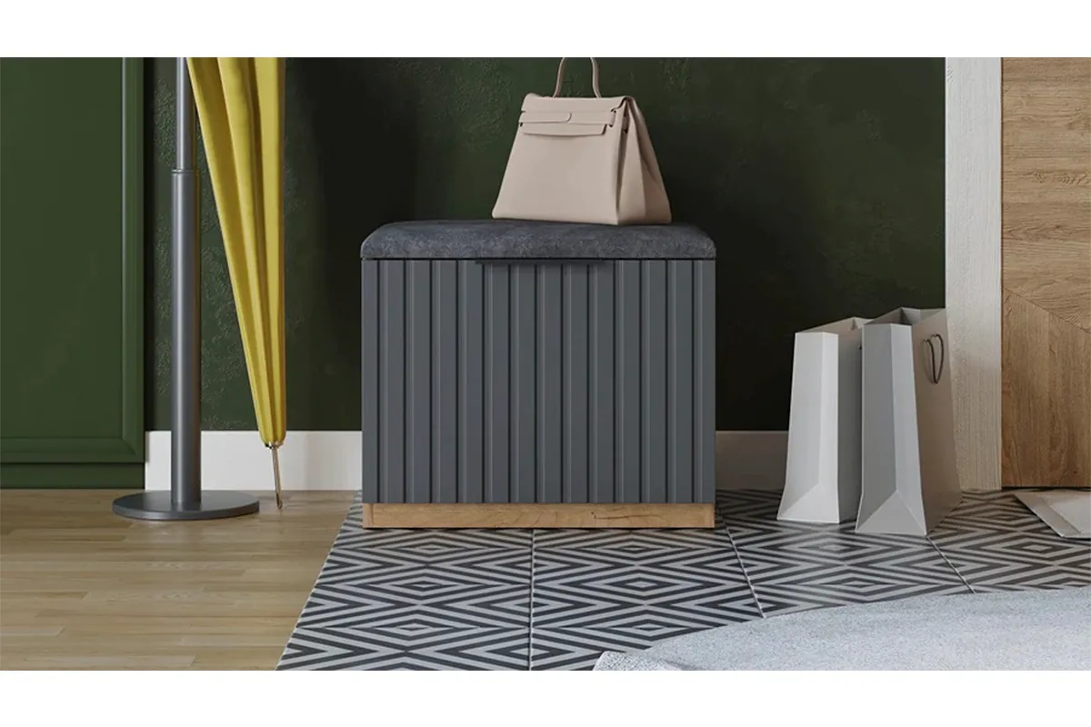 Тумба для обуви Хилтон Исп.2.1 (Дуб Крафт золотой/Графит матовый) — Мебель-центр Озерцо