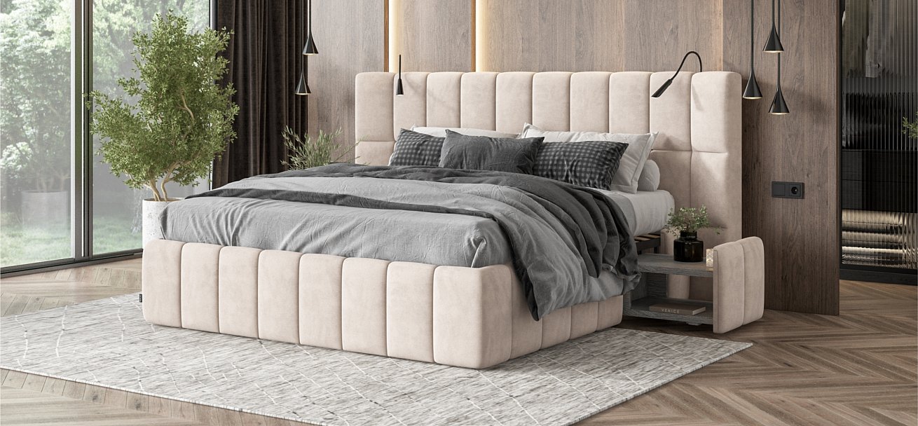 Босс ХО Кровать 180*200 Велюр Монолит латте - купить в Озерце