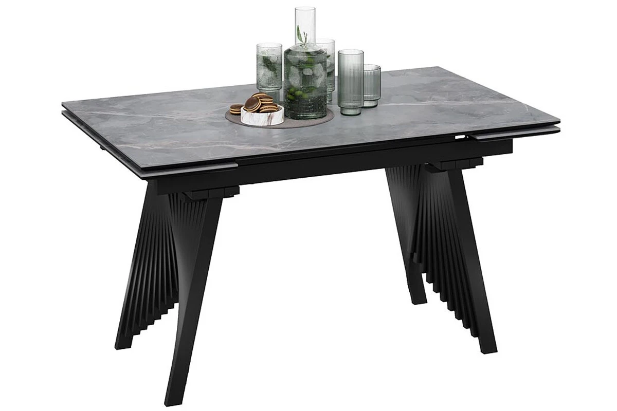 Стол обеденный Шелдон Тип 1 (Черный муар/Керамика матовая серый мрамор) - купить в Озерце