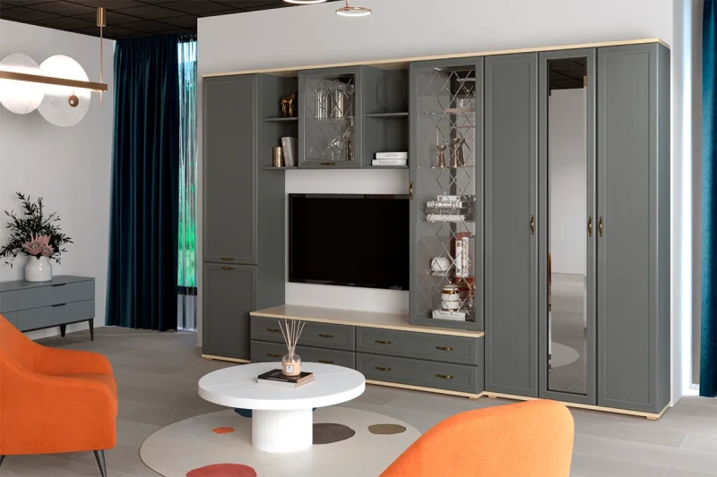 Гостиная Карина-15 (Ясень Асахи/Серый Оникс) — Мебель-центр Озерцо