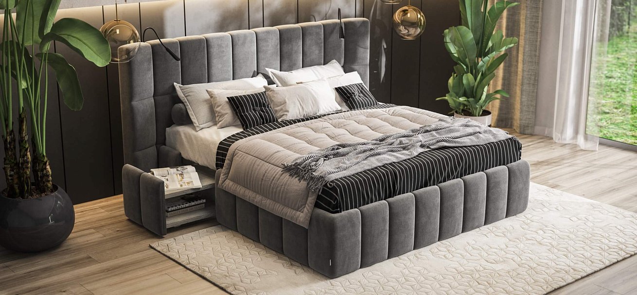 Босс ХО Кровать 180*200 Велюр Монолит серый - купить в Озерце