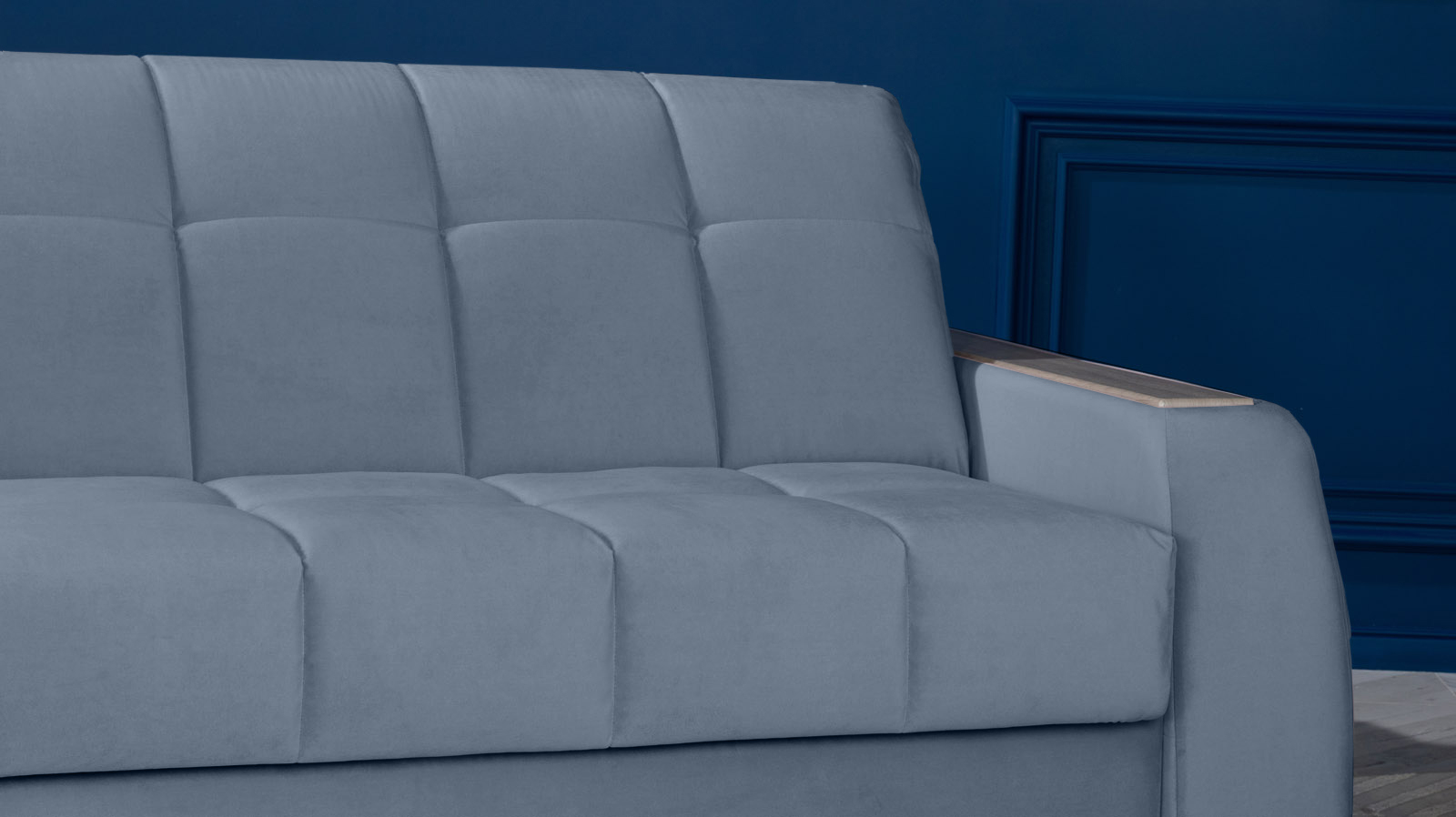 Диван - кровать Domo Pro с накладкой цвета ясень, стежка квадрат, ткань Casanova Ice 180x216 — в мебель-центре Озерцо