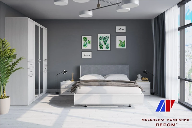 Готовый комплект для спальни СК-1004-СЯ-В (Снежный Ясень/Велюр) - купить в Озерце