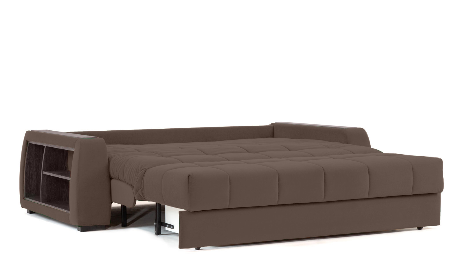 Диван - кровать Domo Pro с полками цвета венге, стежка квадрат, ткань Casanova Chocolate 160x216 — в мебель-центре Озерцо