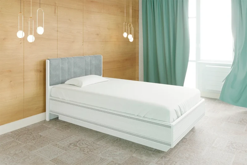 Кровать КР-1012-СЯ-В с ПМ 140х200 (Снежный Ясень/Велюр) - купить в Озерце