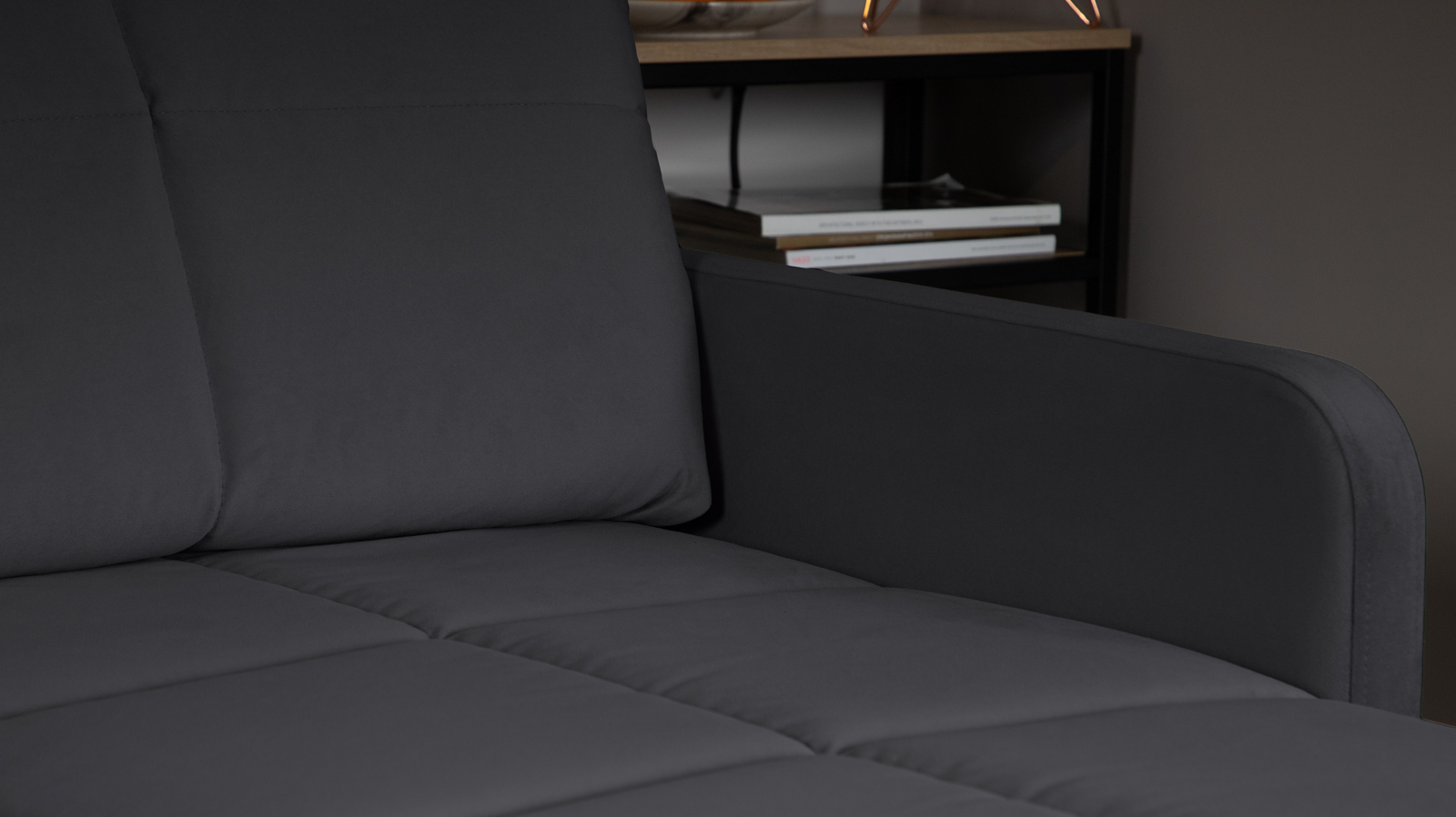Диван угловой Domo Pro с узкими подлокотниками, стежка квадрат, ткань Sky Velvet 38 140x216 — купить в Озерце