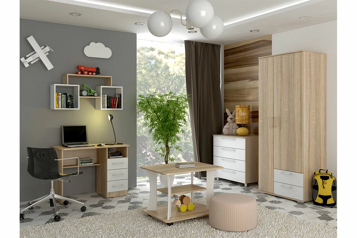 Стол письменный Лидер 1 (Дуб Сонома/Белый Ясень) — Мебель-центр Озерцо