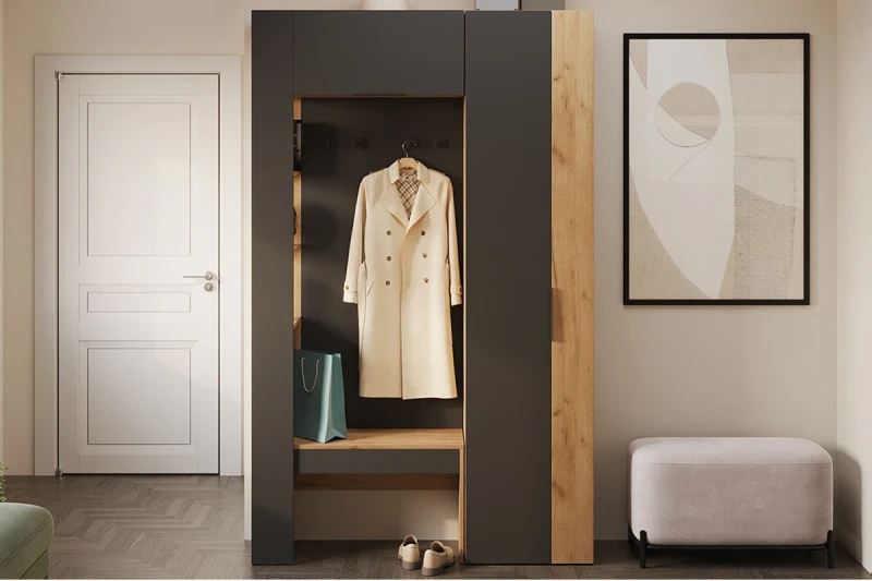 Прихожая Асти № 1 ГН-001 (Дуб крафт золотой/Антрацит) — Мебель-центр Озерцо