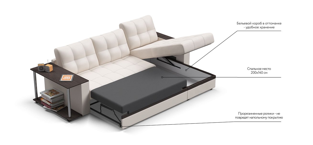 Атланта Люкс угловой диван Экокожа белый — купить в Озерце