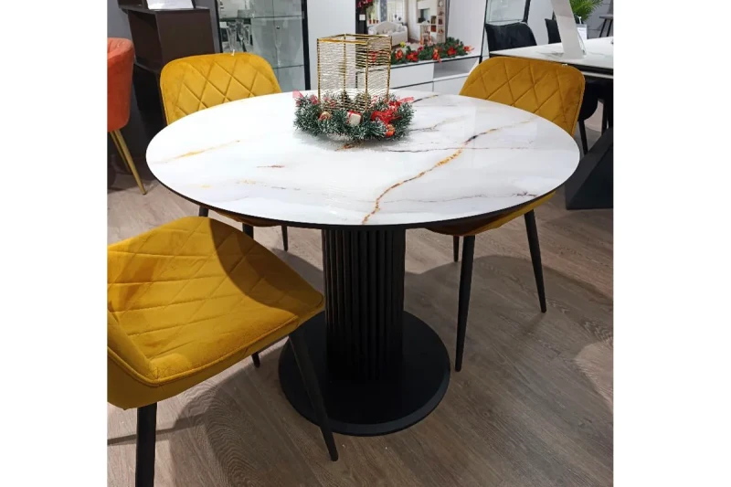 Стол обеденный Византия d 1000 (Стекло с фотопечатью Аурум/Рама черная/Металл черный) - купить в Озерце