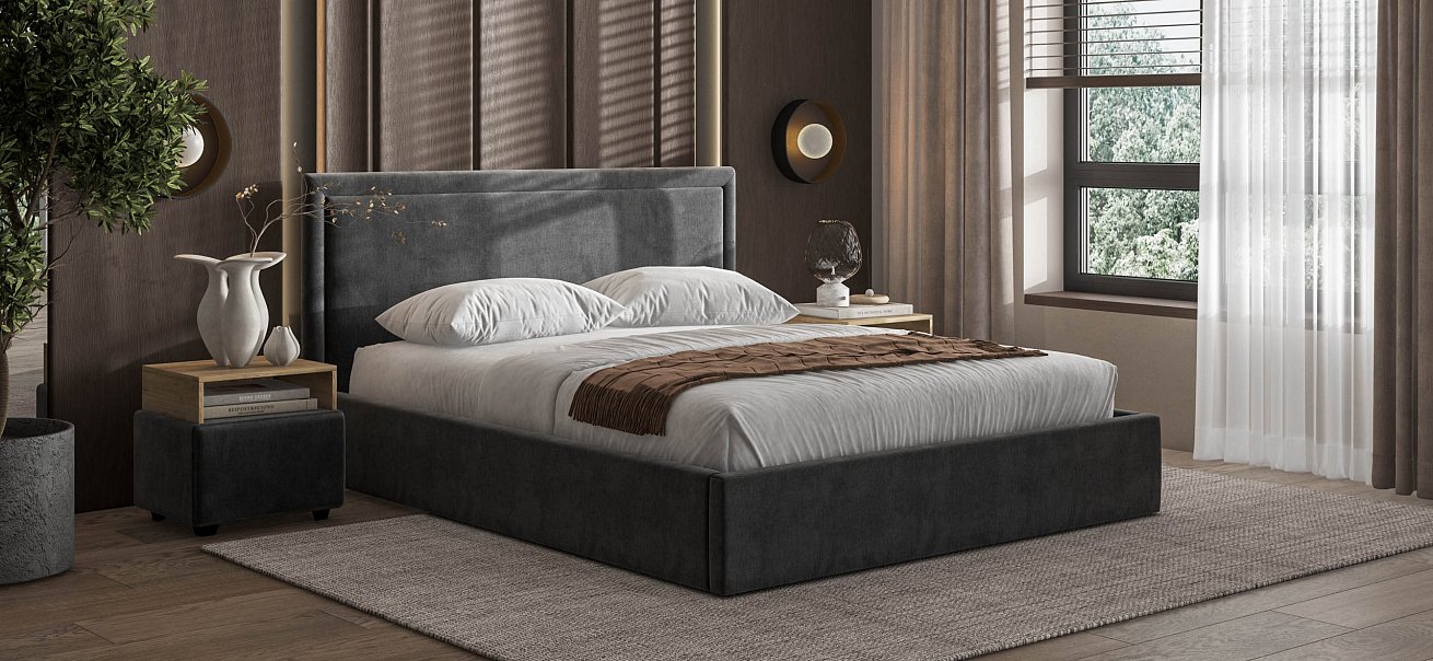 Фрея Кровать без ПМ 160*200 Велюр Монолит серый - купить в Озерце