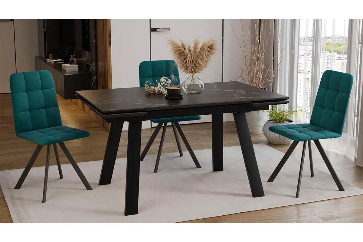 Стол обеденный Дэкстон Тип 1 (Черный муар/Керамика матовая/Черный мрамор) - купить в Озерце