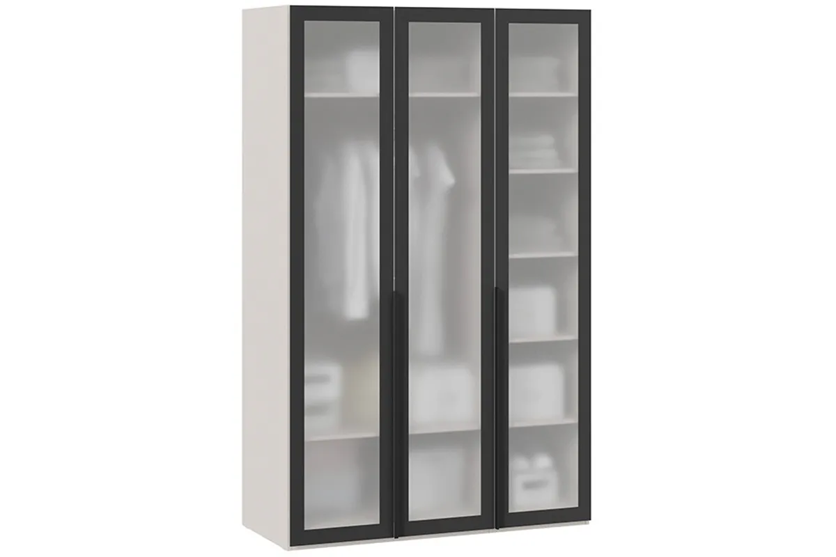 Шкаф для одежды Порто СМ-393.07.117 (580) с 3 стеклянными дверями (Кашемир матовый / Графит / Стекло сатин черное) в мебель-центре Озерцо