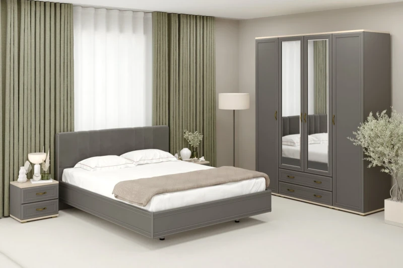 Готовый комплект для спальни СК-1020-АС-СО-В (Ясень Асахи/Серый Оникс/Велюр) - купить в Озерце