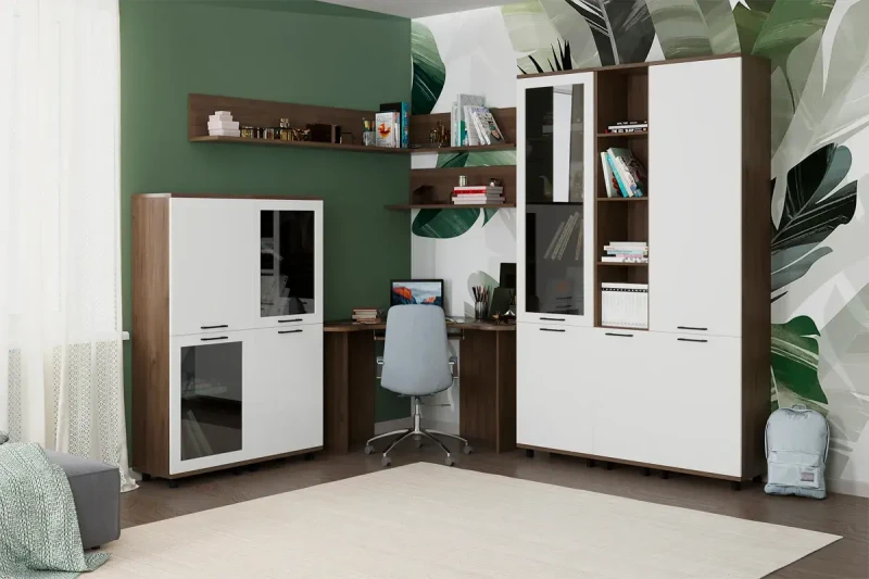 Детская Грейс композиция 6 (Гикори Джексон Темный/Белый Бриллиант Глянцевый) — Мебель-центр Озерцо