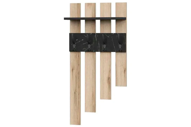 Вешалка навесная Луксор-15 (Дуб Делано светлый/Камень Пьетра черный) — Мебель-центр Озерцо