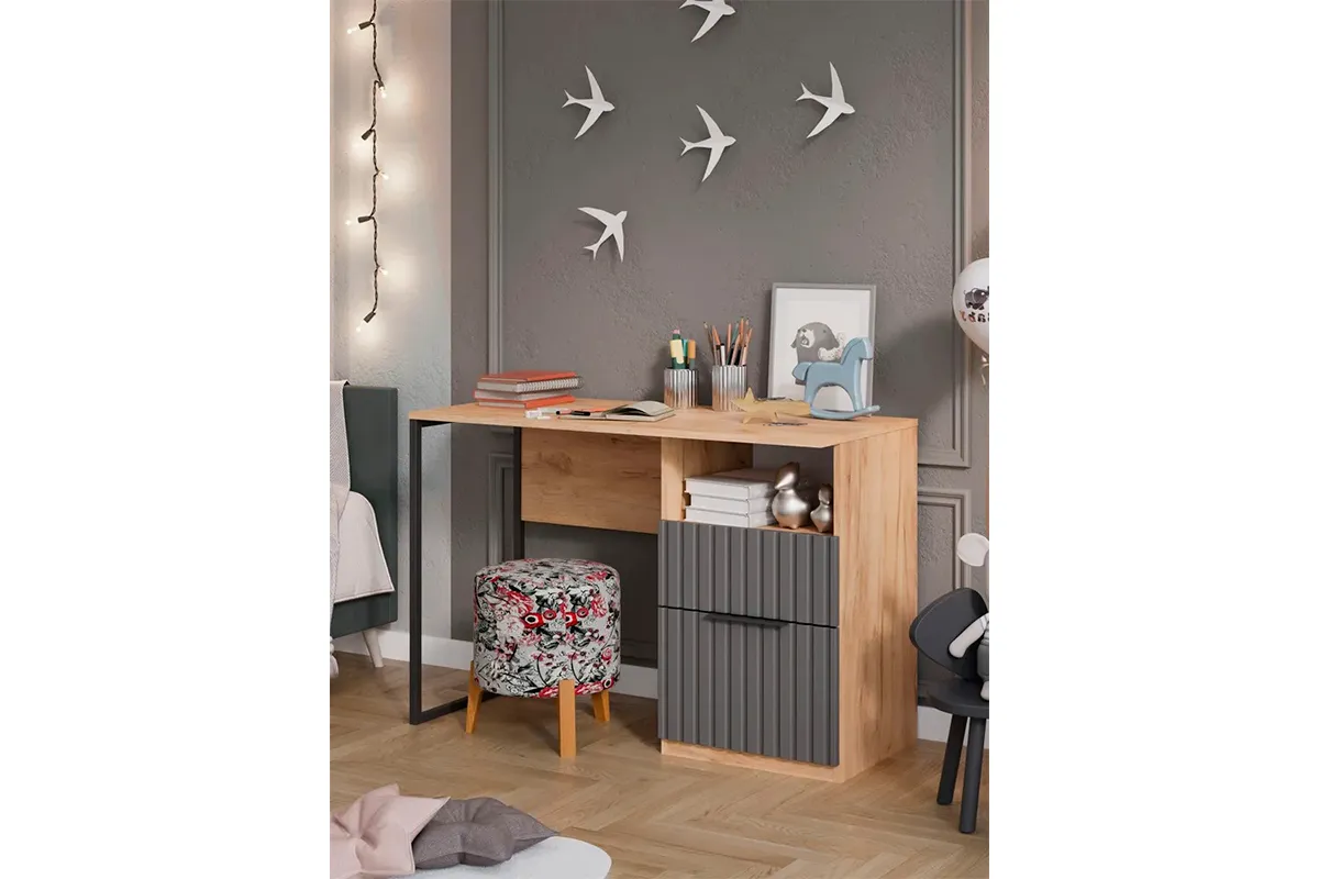 Стол письменный Хилтон Тип 1 (Дуб Крафт золотой/Графит матовый) — Мебель-центр Озерцо