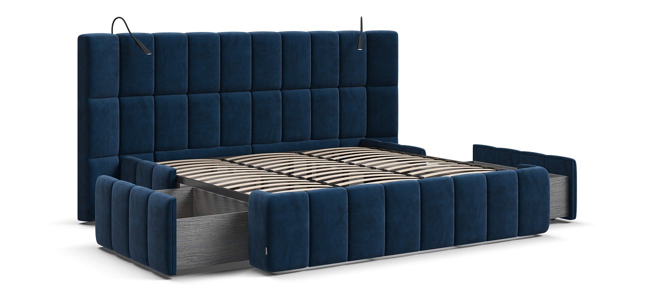Босс ХО Кровать 180*200 Велюр Монолит синий - купить в Озерце