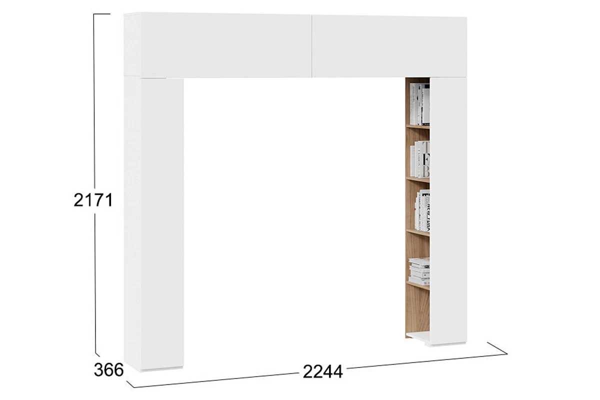 Шкаф навесной со стеллажами Порто СМ-393.21.022 (Белый жемчуг/Яблоня беллуно/Белый софт) в мебель-центре Озерцо