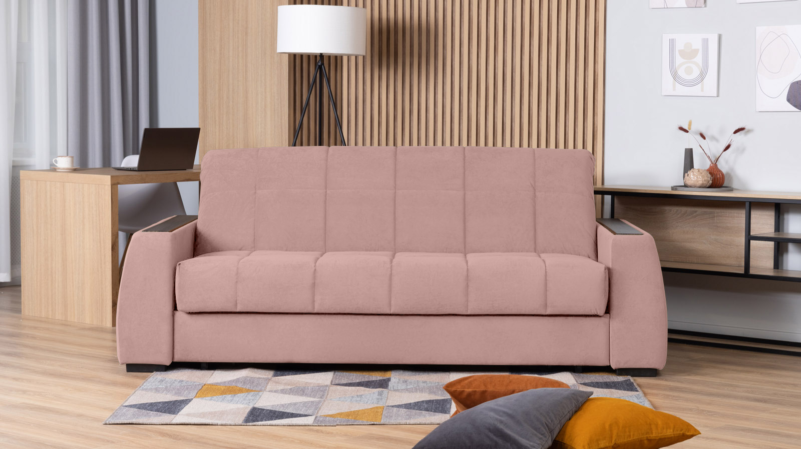 Диван - кровать Domo Pro с полками цвета венге, стежка квадрат, ткань Sky Velvet 01 160x216 — в мебель-центре Озерцо