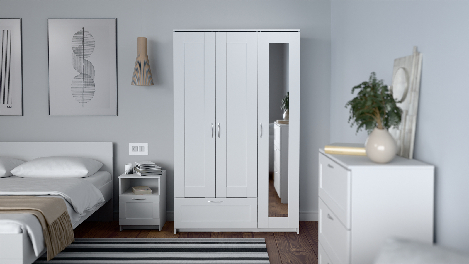 Шкаф трехдверный с ящиком Istra, цвет Белый 50x117 — купить в Озерце