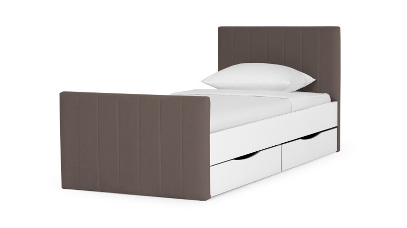 Кровать подростковая Olly, цвет: Белый базовый, Тк. Sky Velvet 02 90x200 — Мебель-центр Озерцо