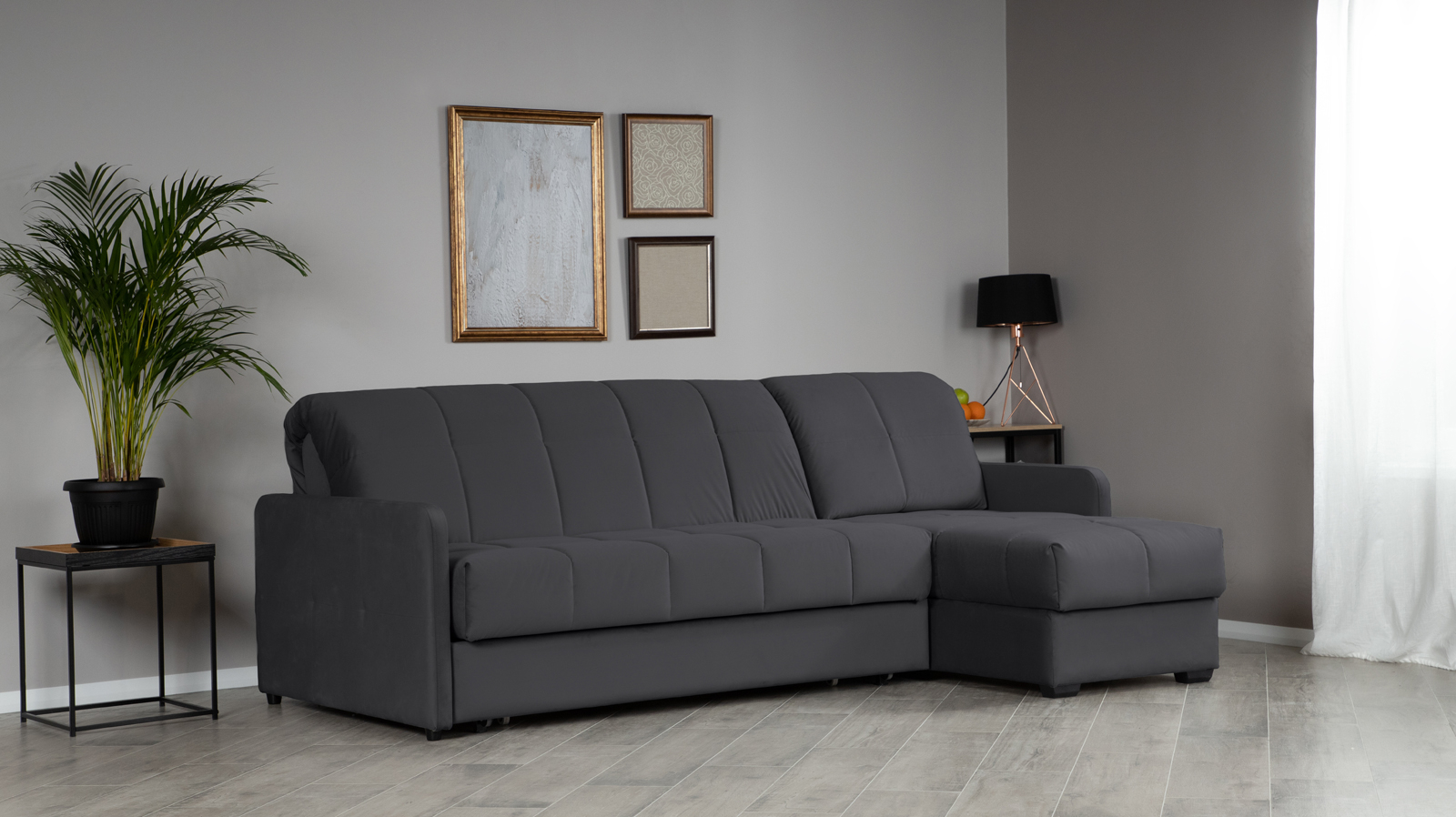 Диван угловой Domo Pro с узкими подлокотниками, стежка квадрат, ткань Sky Velvet 38 140x216 — купить в Озерце