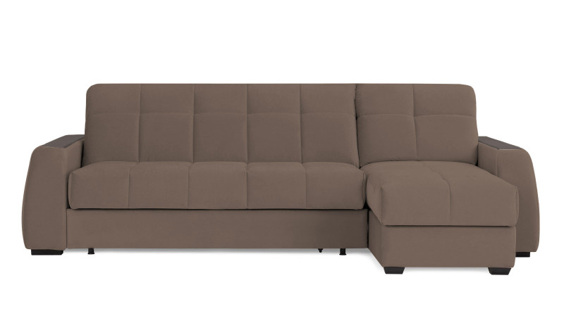 Диван угловой Domo Pro с накладкой цвета венге, стежка квадрат, ткань Sky Velvet 02 140x216 — купить в Озерце