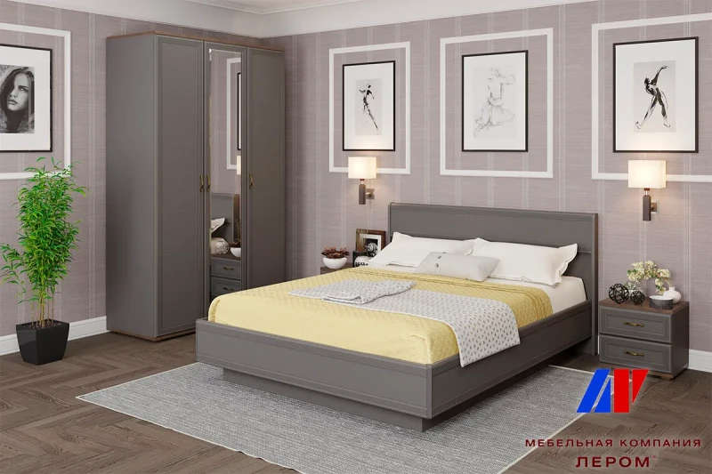 Готовый комплект для спальни СК-1009-ГТ-СО (Гикори Джексон Темный/Серый Оникс) - купить в Озерце