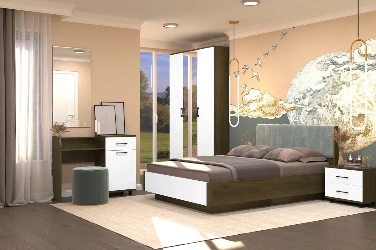 Кровать КР-4013-ГТ-БГ (Гикори Джексон Темный/Белый Бриллиант Глянцевый) - купить в Озерце