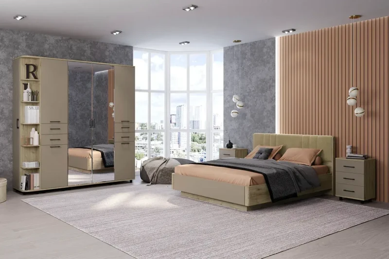 Спальня Грейс комплект 1 (Гикори Джексон Светлый/Латте Матовый) - купить в Озерце